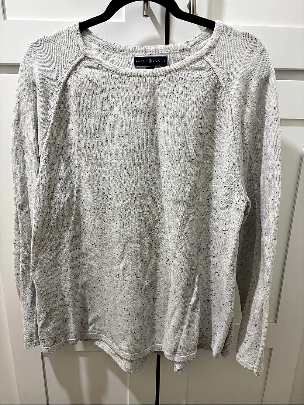 Karen Scott Speckled Knit Pullover Sweater White & Gray XXL